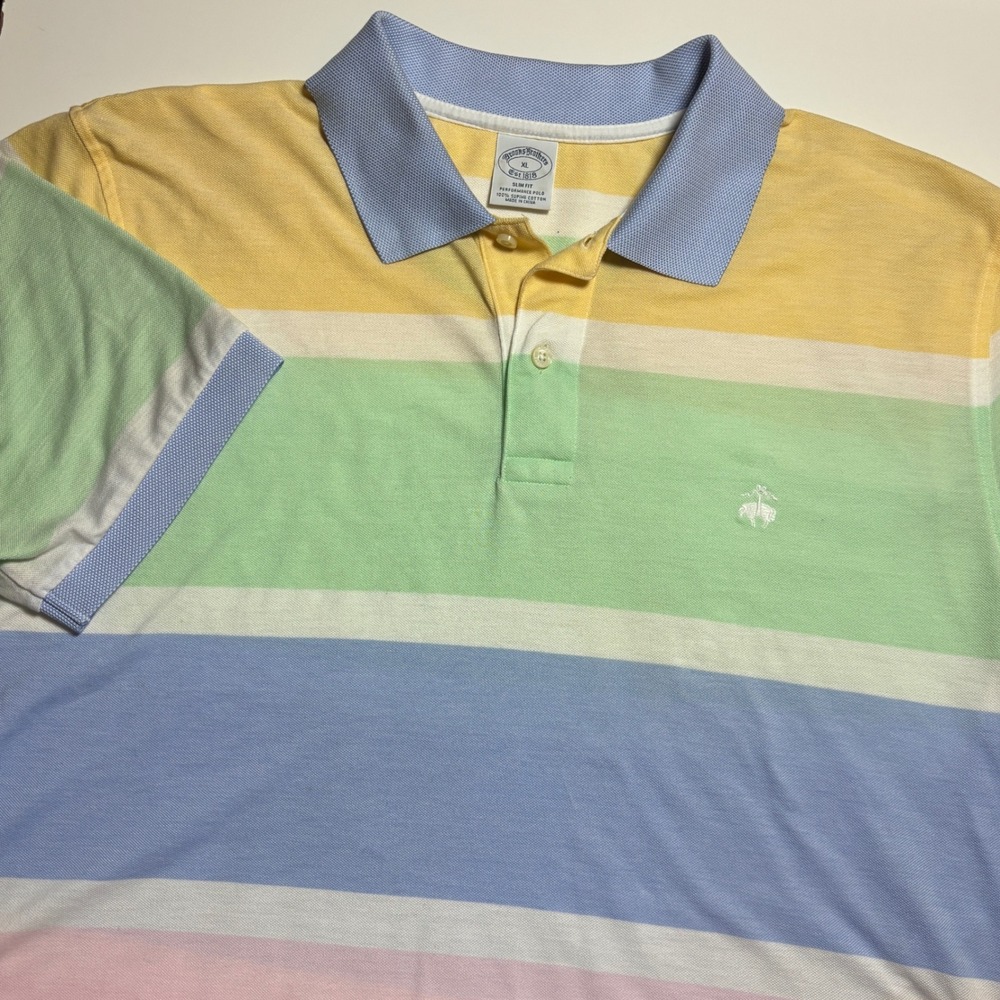 Brooks Brothers Slim Fit Performance Polo XL Pastel Multi Color Stripe Supima